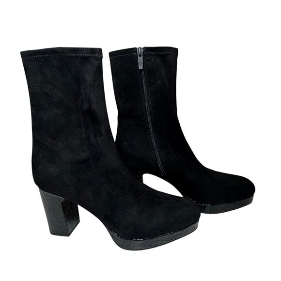 Donald Pliner Zari Boot Women's US 9 Black Almond Toe Block Heel Stretch NEW - Picture 5 of 8